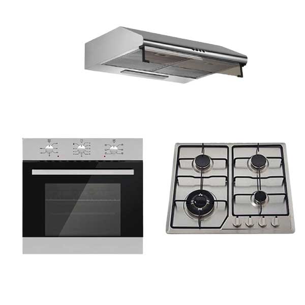 Pack AUXSTAR encastrable : four électrique + hotte 60 cm casquette + plaque 4 feux