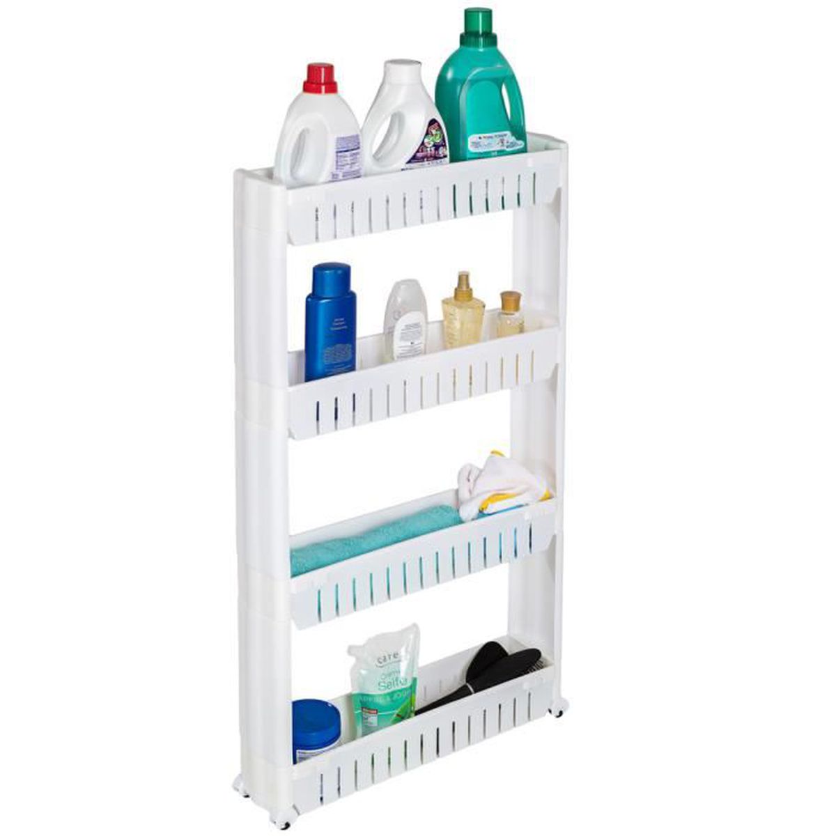 Élément-De-Rangement-Cuisine-etagere Élément de rangement pour cuisine et salle de bains - 4 étages avec roues - Blanc – Image 1