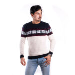 Pull col rond couleur Blanc Bleu Motif Nordique – Image 2