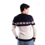 Pull col rond couleur Blanc Bleu Motif Nordique – Image 3