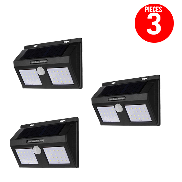 Pack de 3 Lampes Solaires murales 40 LED avec détecteur de mouvement