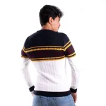Pull col rond couleur Blanc Jaune Motif Nordique – Image 3