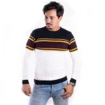 Pull col rond couleur Blanc Jaune Motif Nordique – Image 2