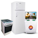 Pack de mariage HBEL plus : machine à laver orient 8.2 kg + cuisinière Auxstar   Blanc+ réfrigérateur Montblanc  fb30 blanc + tv 32" vega