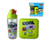 Renga Ensemble boite a goûter + bouteille d'eau en plastique alimentaire pistache