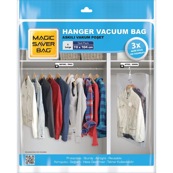 Sac de rangement sous vide avec cintre pour penderie L 7050 cm Sac de rangement sous vide avec cintre pour penderie L 70*104 cm – Image 1