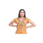 Jebba traditionnelle longue manches courtes  jaune marron motif geometrique – Image 2