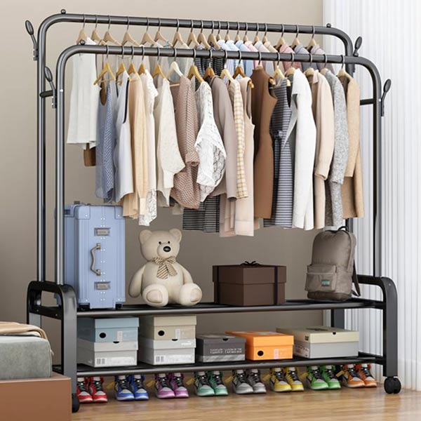 promotion-cintre-double-2 niveaux-electromenager-tunisie-allopromo-promodeal Cintre simple pour vêtements, porte-manteaux d'intérieur, rangement domestique pour vêtements, armoire T1, salon, balcon, chambre à coucher