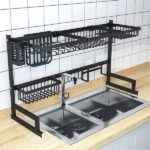 Égouttoir à Vaisselle Organiseur Sur Évier Multi-usages Étagère Pour Cuisine Noir – Image 3