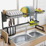 Égouttoir à Vaisselle Organiseur Sur Évier Multi-usages Étagère Pour Cuisine Noir – Image 4