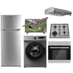 Pack de mariage TRIO plus  : machine à laver automatique 7 kg Orient gris + pack Auxstar inox hotte casquette 60 cm + réfrigérateur CONDOR 36 gris + TV 32"  Orient