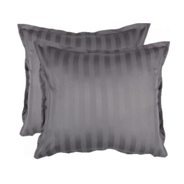 Taie d'oreiller en satin NELL 40x40 gris rayé Couple de taies d‘oreiller satin à rayures couleur gris carrés ou rectangulaires – Image 1