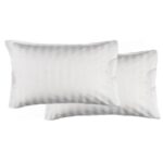 Couple de taies d‘oreiller satin à rayures couleur blanc carrés ou rectangulaires – Image 2