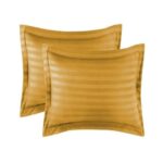 Couple de taies d‘oreiller satin à rayures couleur moutarde carrés ou rectangulaires