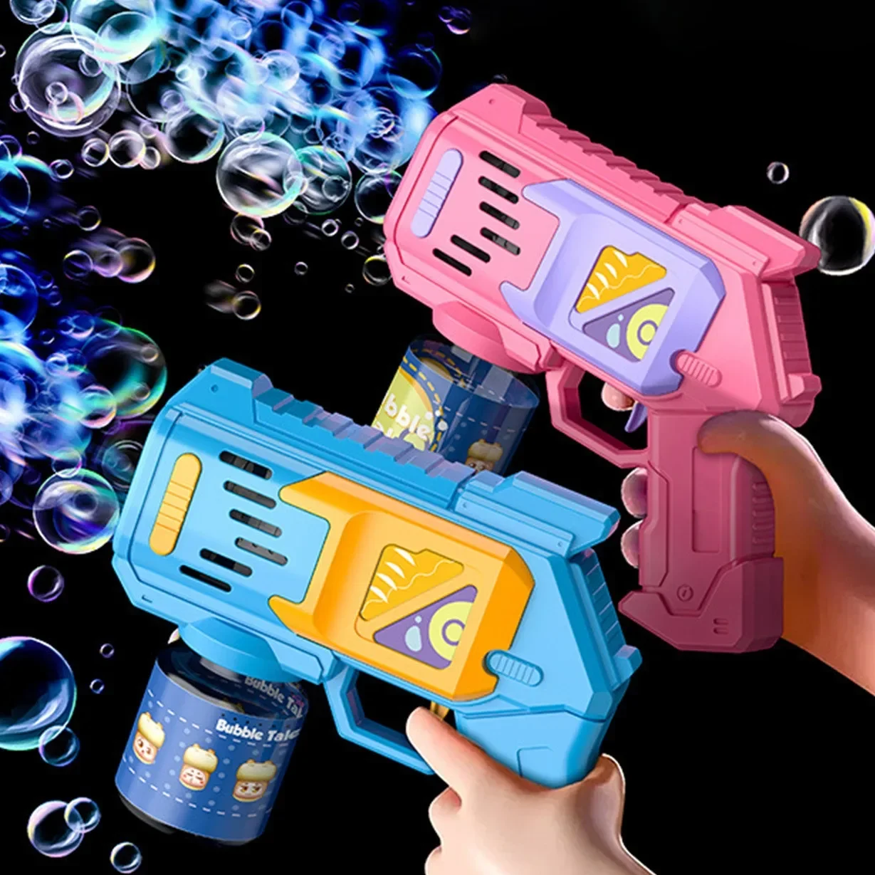 Pistolet-bulles-automatique-Bazooka-Machine-bulles-cadeau-pour-enfants-jouet-souffleur-de-bulles Pistolet à bulles automatique avec Réservoir Rose ou Bleu – Image 1