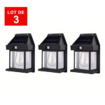 lot de 3 Lampes solaires en frome d'ampoule - applique solaire avec détecteur de mouvement