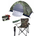 Pack camping : Tente pour plage et camping familiale 4 places vert Militaire + chaise pliante + torche offerte