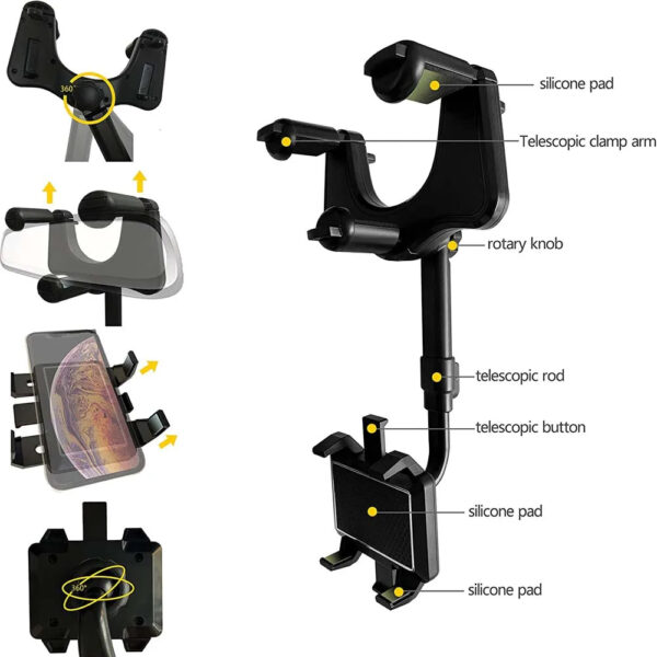 Support de téléphone multifonction pour voiture, rotatif à 360 degrés, rétroviseur, Navigation GPS