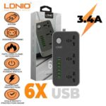 Rallonge à Multiprises avec interrupteurs -  3 Ports AC et 6 USB Chargeur rapide 3.4A - 2 M