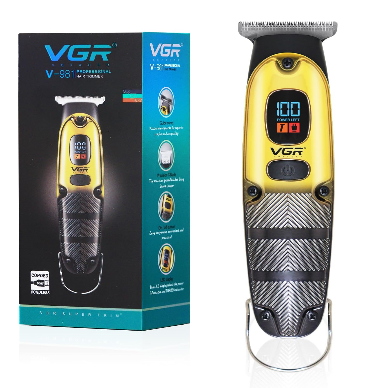 Tondeuse-cheveux-professionnelle-VGR-V-981- hommes-filaire -sans fil avecécran LED VGR V-981 Tondeuse professionnelle – Image 1