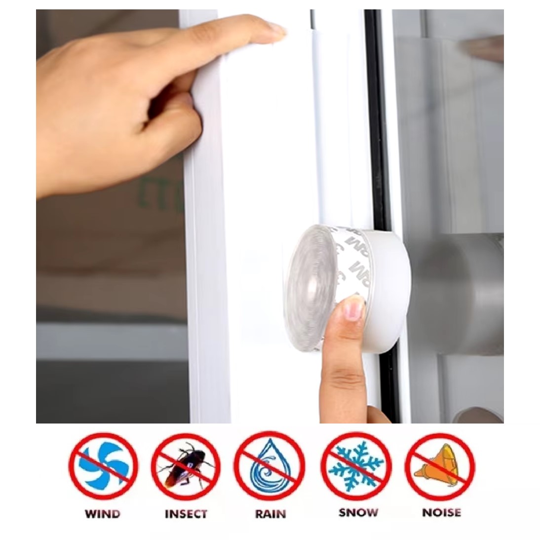 Coupe-froid bouchon porte fenêtre air poussière insectes ruban 3METRE-tunisie-promodeal 32 Bande d'étanchéité silicone transparent pour fenêtre - 3 m – Image 1