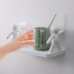 Support organisateur de salle de bains de cuisine en plastique avec adhésif – Image 4