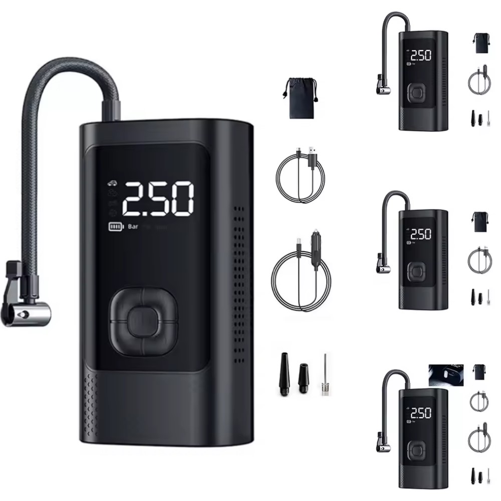 Compresseur-d'air-électrique-portable-écran-LCD-gonfleur-voiture-pompe-4500mAh-tunisie-promodeal Pompe gonfleur de Pneu avec écran LCD 4500mAh – Image 1