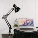 Lampe de bureau noir bras long pliable avec pince