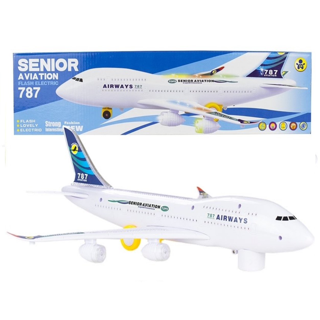 AVION-électrique-Flash-Boeing-787Airbus-jouet-tunise-aid-cadeau-promodeal-2 Avion jouet rotatif à 360° avec lumières et sons 787 – Image 1