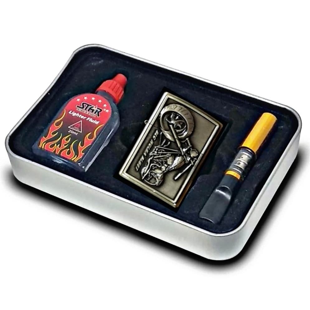 Coffret-Briquet-cadeau-Luxe-Métallique-3D-Filtre-Cigarette-tabac-Réutilisable-Recharge-Liquide-tunisie-promodaL-moto-3 Coffret Briquet De Luxe Métallique motif Moto – Image 1