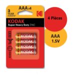 Lot de 4 Piles AAA 1.5V KODAK Zinc