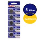 Lot de 5 Piles 3V Pile Bouton au Lithium CR2016