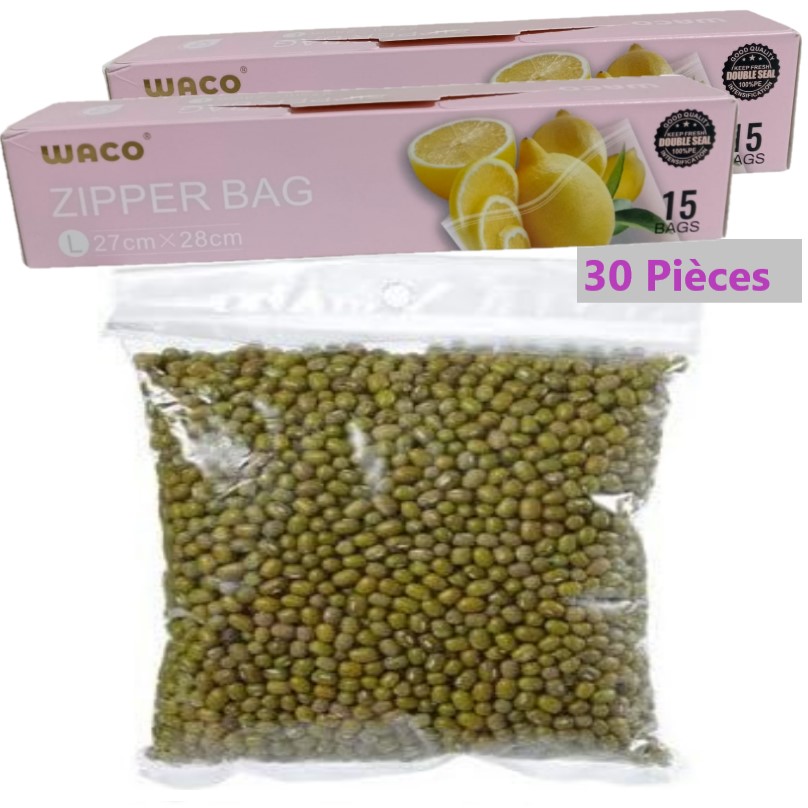 SACS-alimentaire-congelation-à double fermeture à glissière-promodeal-tunisie-27X28bb 30 Sacs de congélation alimentaire à double fermeture à glissière 27X28 cm – Image 1