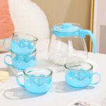 Service théière avec 4 tasses en verre -Bleu – Image 2