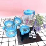 Service théière avec 4 tasses en verre -Bleu – Image 4