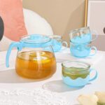 Service théière avec 4 tasses en verre -Bleu