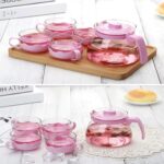 Service théière avec 4 tasses en verre -ROSE