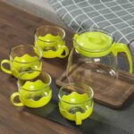 Service théière avec 4 tasses en verre -VERT
