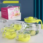 Service théière avec 4 tasses en verre -VERT – Image 2
