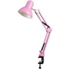 Lampe de bureau rose bras long pliable avec pince