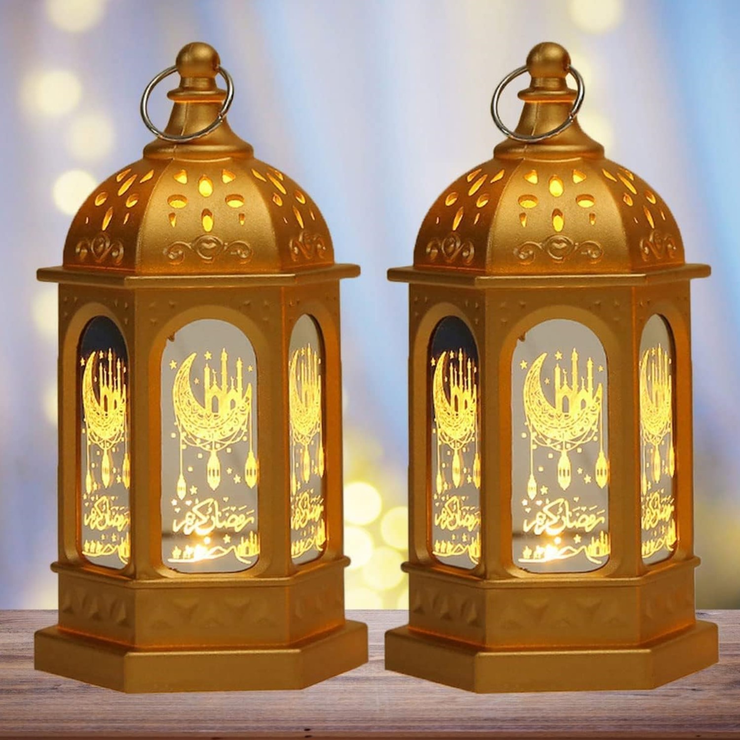 lanterne-décore-Ramadan-fanous-lampe-led-promo-deal-tunisie-1 Lot de 2 Lanternes Décorative à suspendre ARABESQUE – Image 1