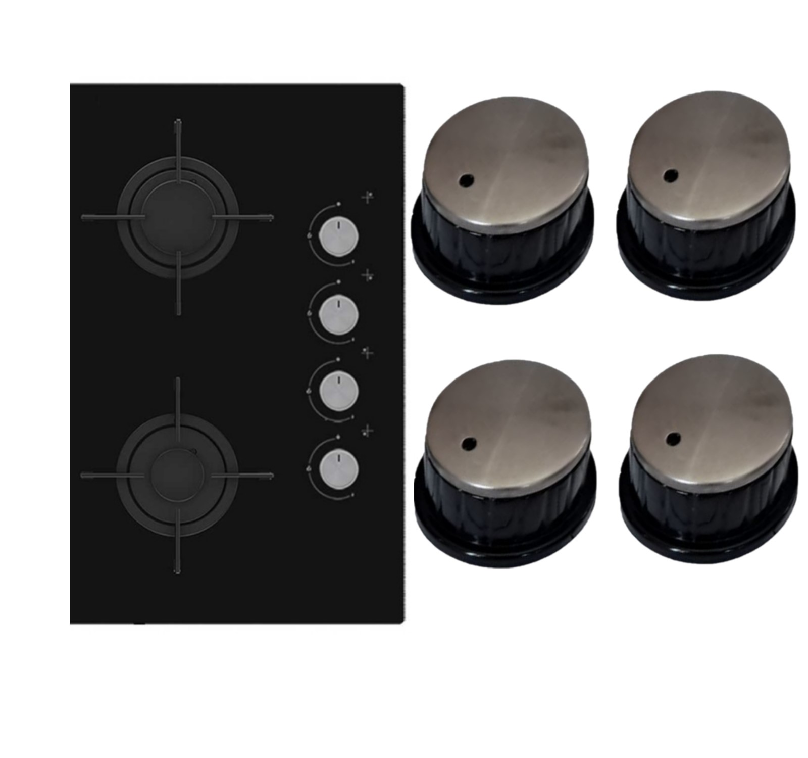 Bouton-cuisinière-plaque-cuisson-remplacement-renovation-tunisie-promodeal-226 Ensemble de 4 boutons de plaque de cuisson- noir silver – Image 1