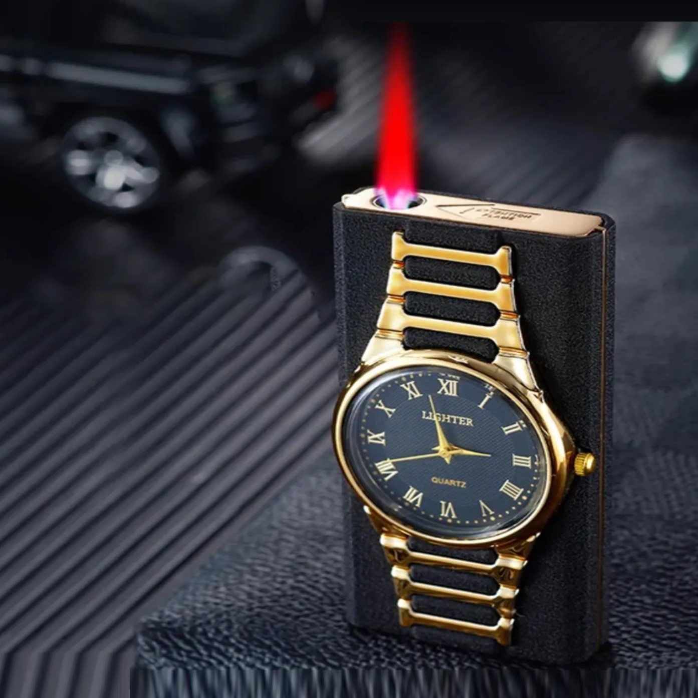 Briquet-flamme-réglable-horloge-cadeau-rechargeable-promodeal-tunisie -3 Briquet à flamme réglable avec horloge – Image 1