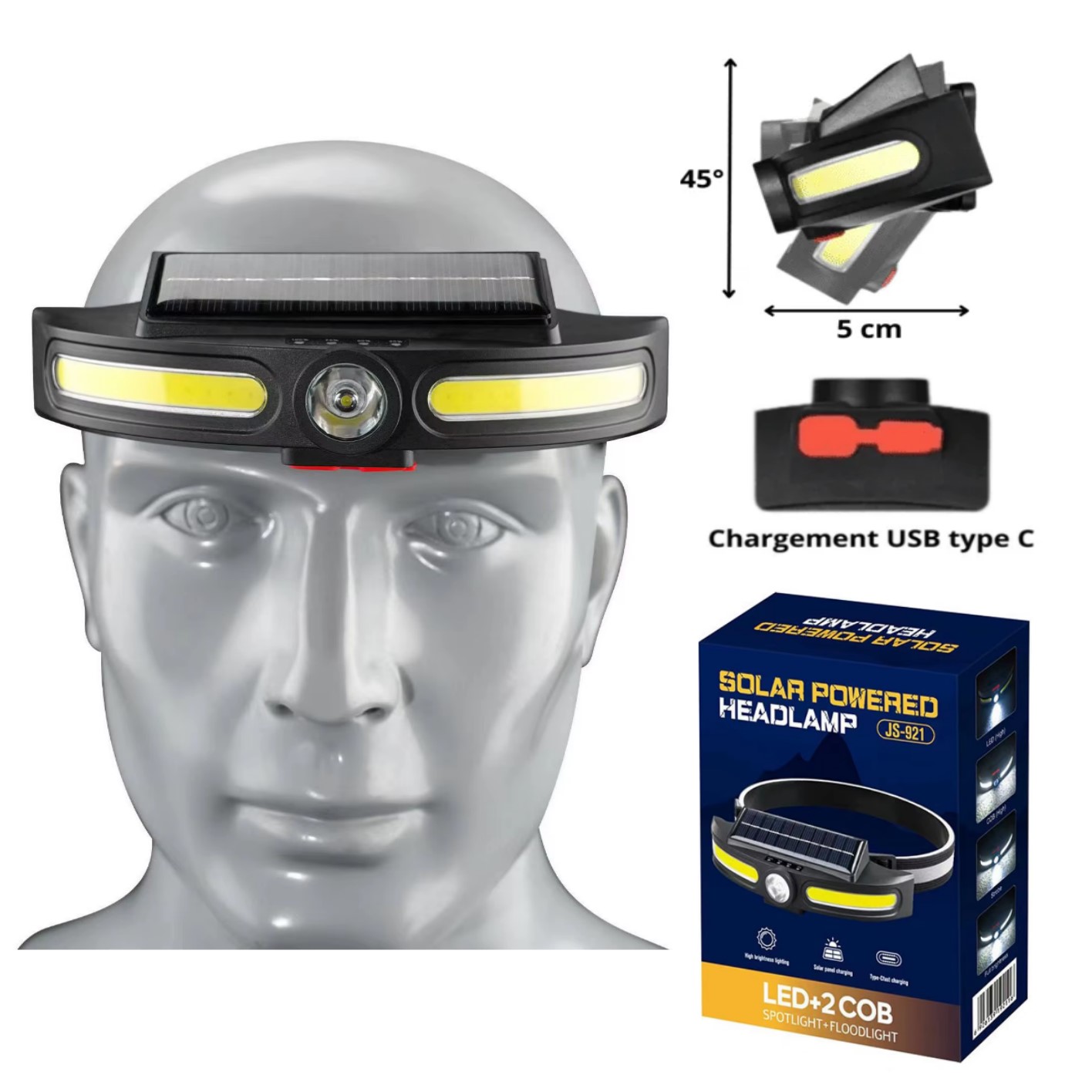 LAMPE-tete-camping-peche-le-rechargable-solaire-qualité-top-en-ligne-promodeal-2 Lampe frontale solaire rechargeable – Image 1