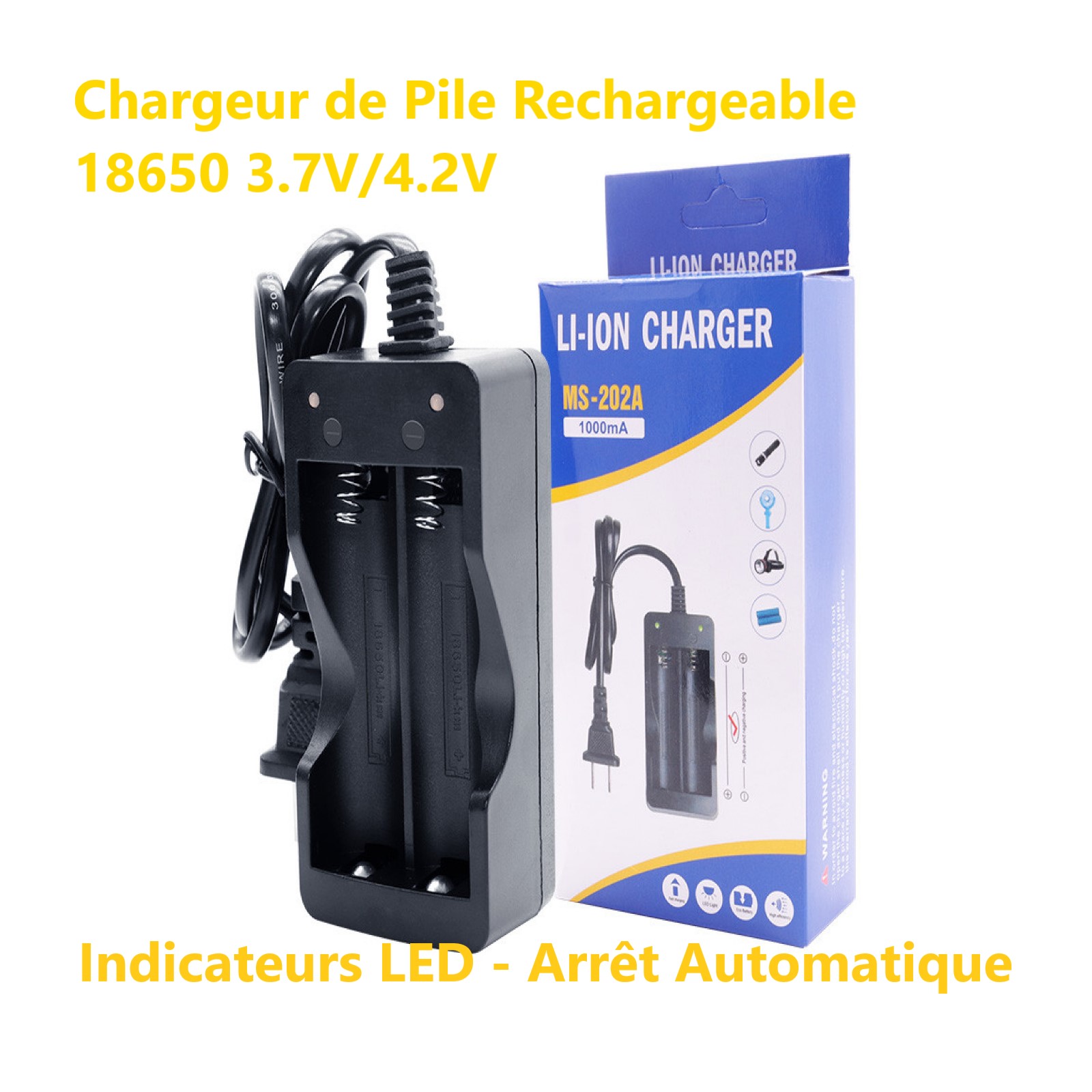chargeur-piles-rechargable-10800-Tunisie-promodeal Chargeur de pile 3.7V - 4.2V 18650 MS202A – Image 1