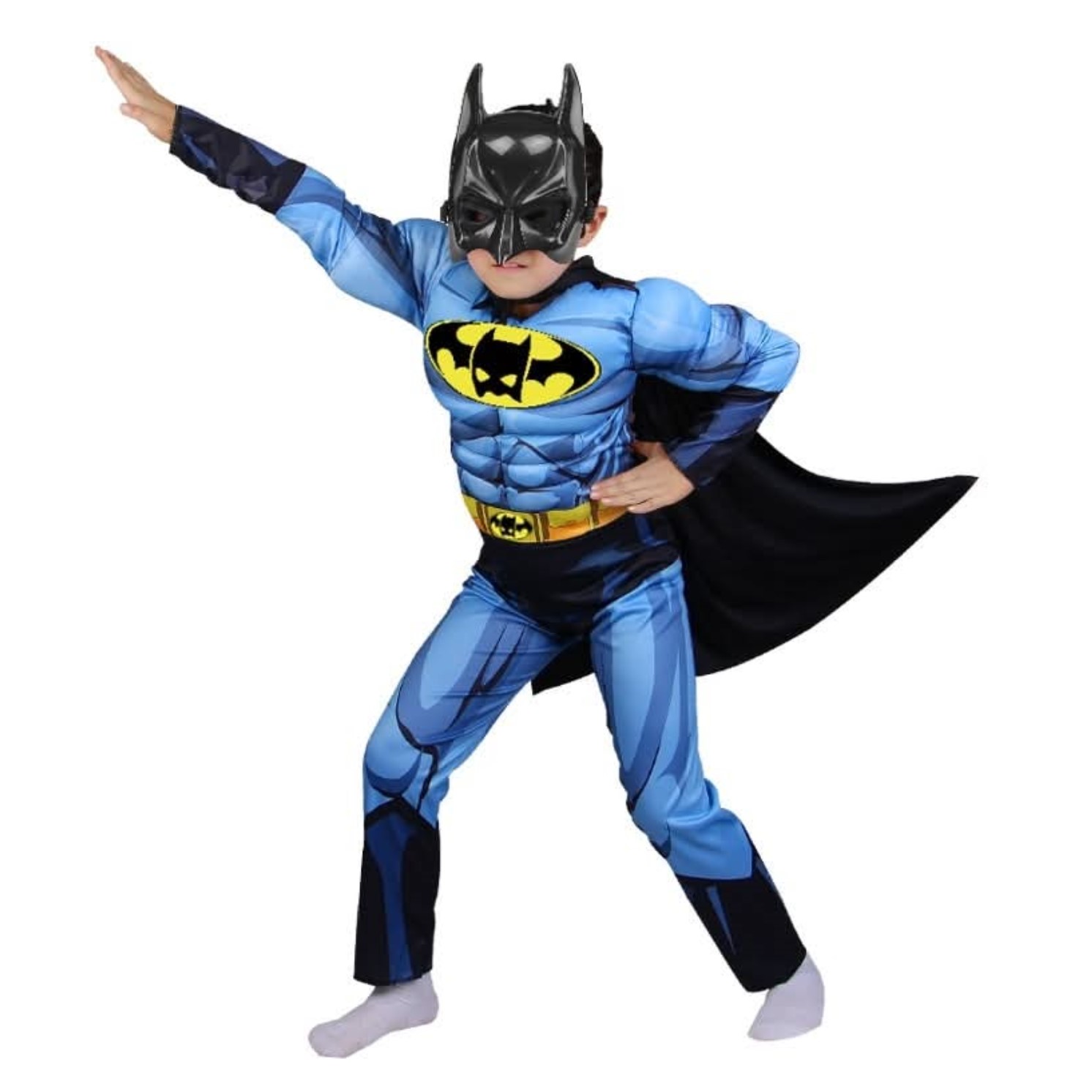 Costume-super-héros-Batman-enfants-gris-bleu-cape-masque-vetment-promodeal-tunisie Costume de super-héros Batman pour enfants – Image 1