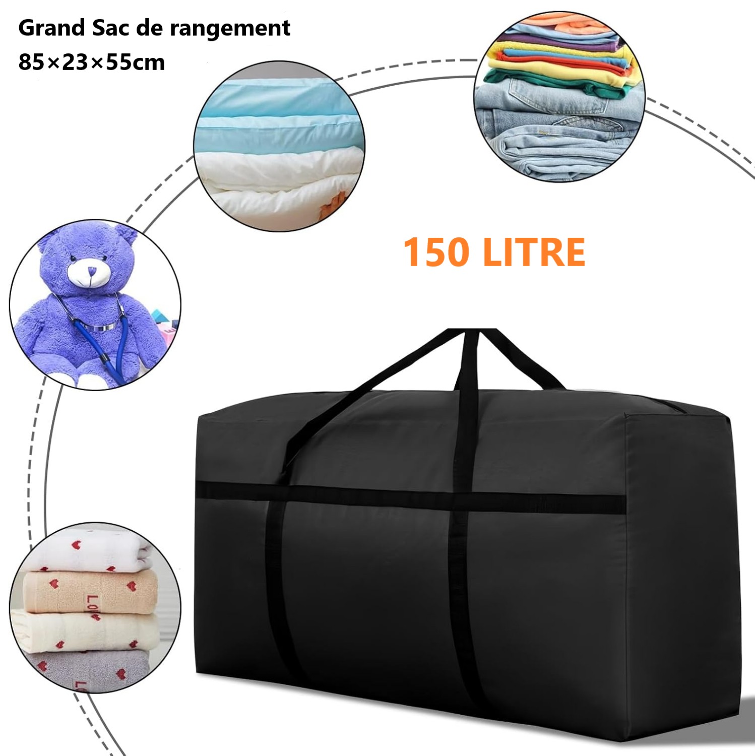 SAC-de-rangement-couettes- coussins -tunisie-promo-enligne-promodeal Grand Sac de rangement noir 150 Litres – Image 1